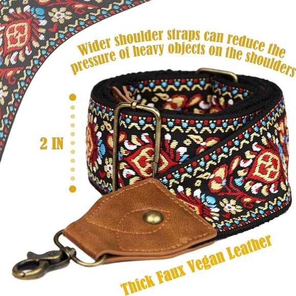 Vintage red lotus wide purse strap - Picture 4 of 5